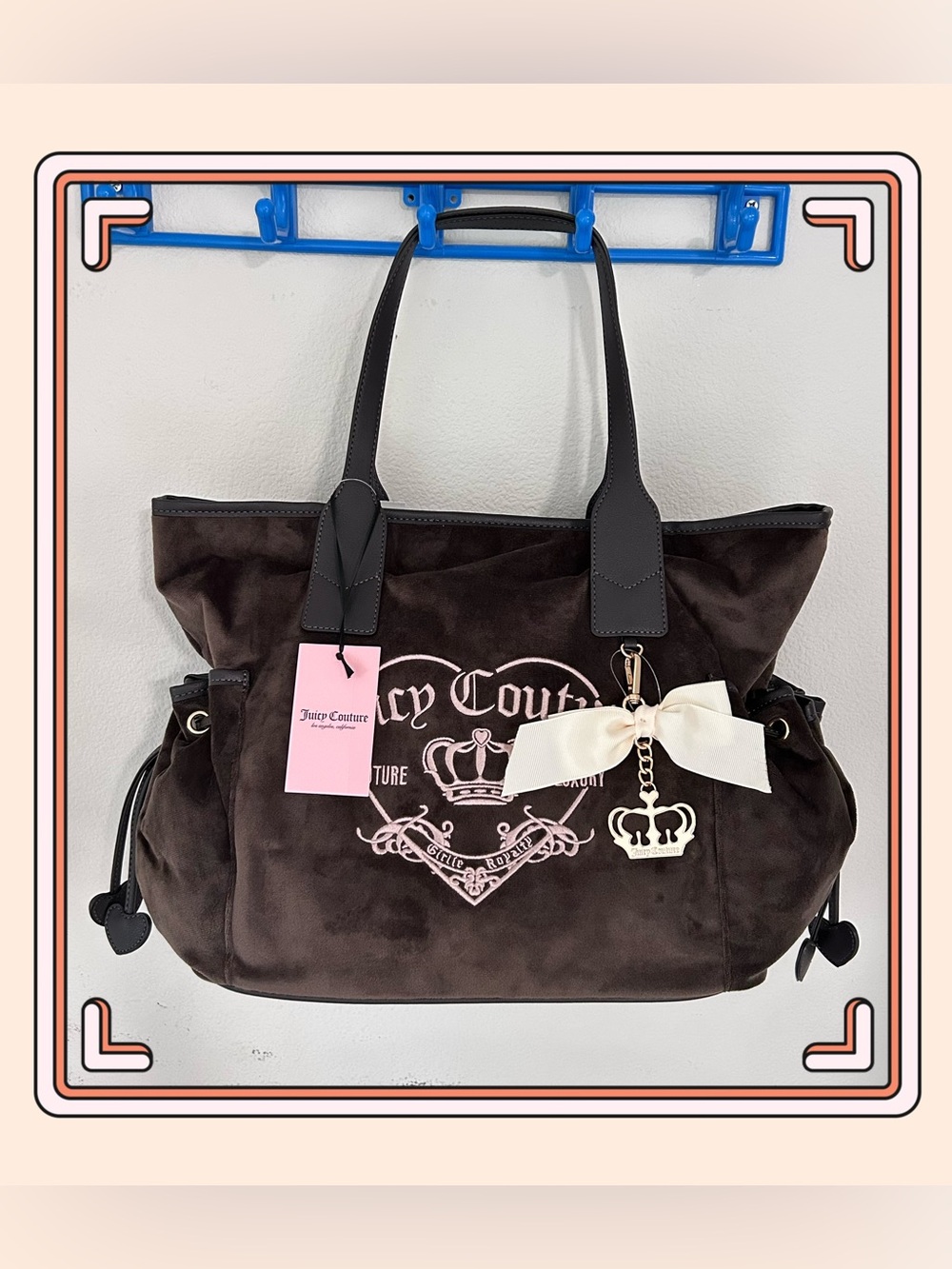 NWT Juicy Couture Girlie Royalty Velour Tote Chocolate OS Y2K Retro Barbiecore